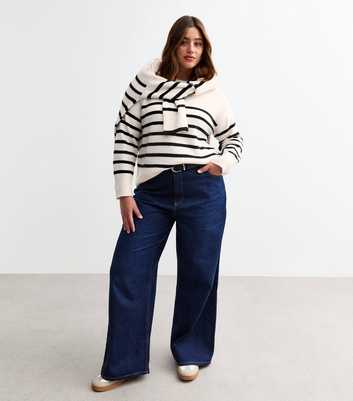 Curves Off White Striped Drop Shoulder Jumper