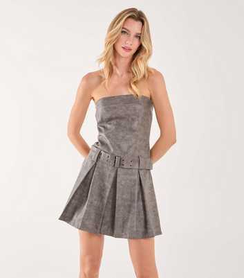 Pink Vanilla Grey Stonewashed Faux Leather Bandeau Mini Dress