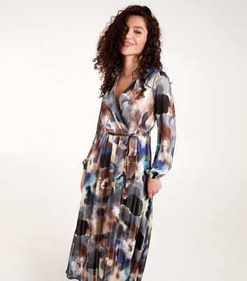 Blue Vanilla Navy Watercolour Print Midi Wrap Dress