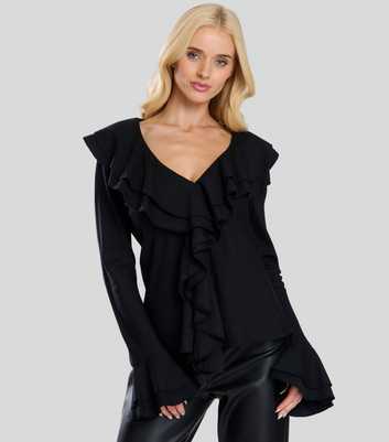 Finding Friday Black V-Neck Frill Blouse