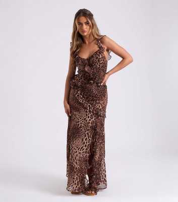 Urban Bliss Brown Leopard Print Ruffled Maxi Dress