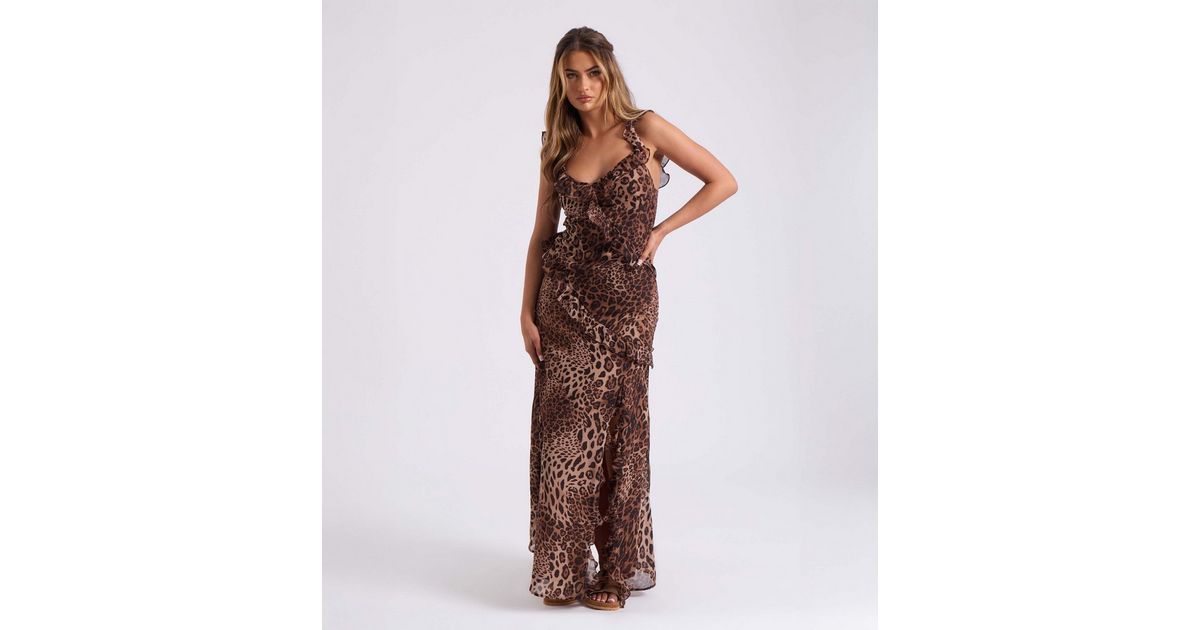 Leopard Print Ruffled Tied Long Sleeve Mini Dress Personality Slim Fit Dress