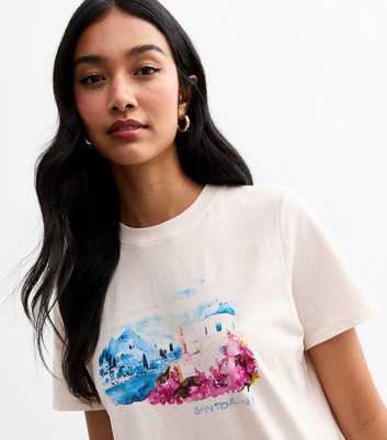 Off White Cotton Santorini Print T-Shirt