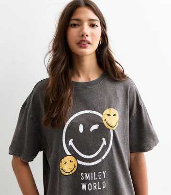 Dark Grey Oversized Cotton Smiley T-Shirt