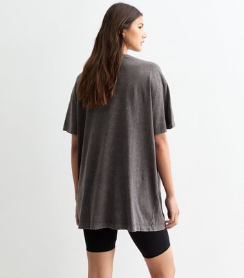 Dark Grey Oversized Cotton Smiley T-Shirt New Look