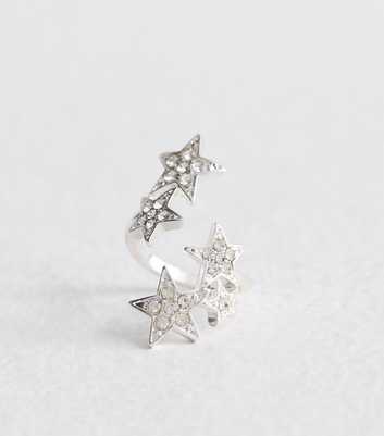 Silver Tone Star Diamanté Wraparound Ring 