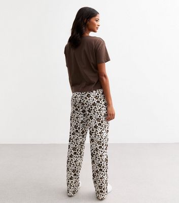 Brown Lazy Days Leopard Print Cotton Long Pyjama Set New Look