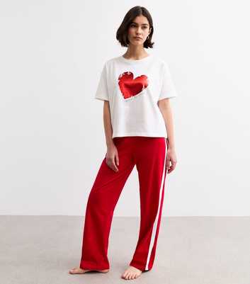 Red Foil Heart Striped Long Pyjama Set