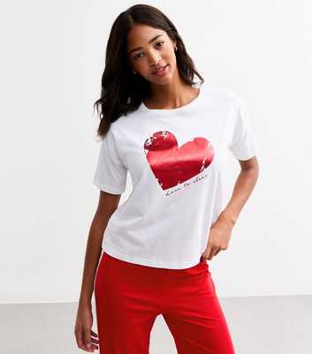 Red Foil Heart Striped Long Pyjama Set
