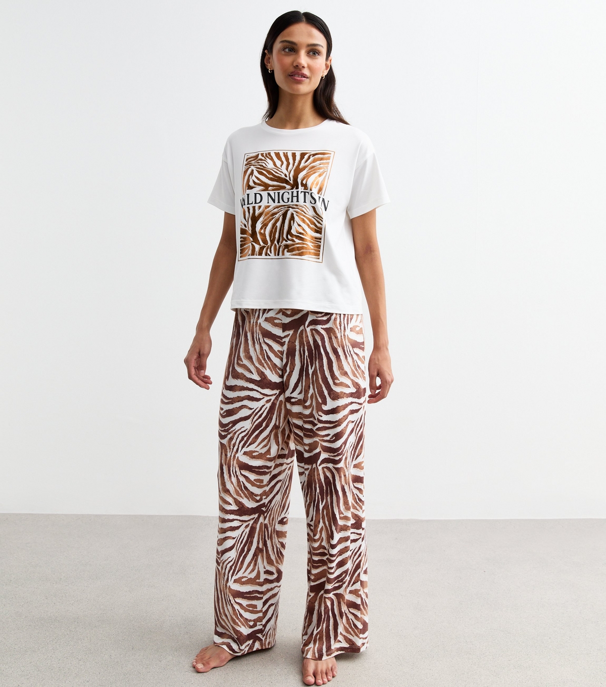 Women's White Wild Nights In Zebra Print Pyjama Set New Look