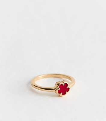 Red Gold Tone Flower Ring 