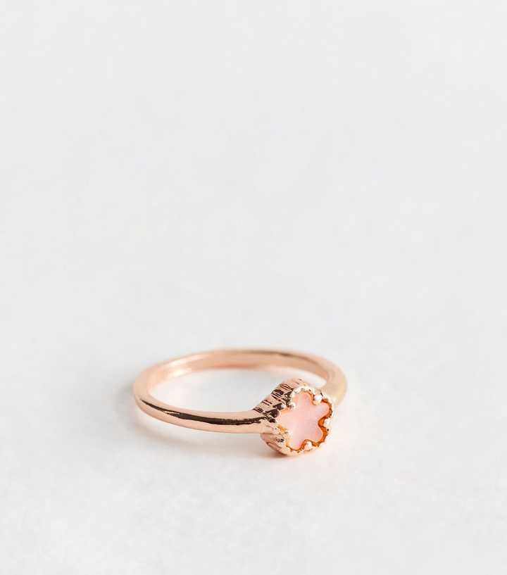 Pink Rose Gold Tone Flower Ring 