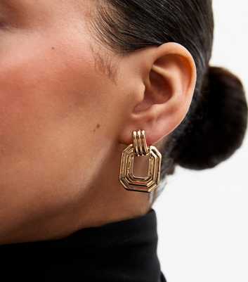 Gold Tone Angular Doorknocker Earrings 