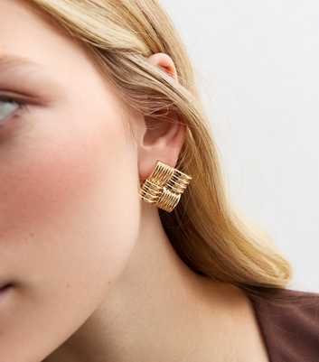 Gold Tone Square Stud Earrings