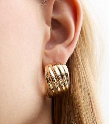 Gold Tone Textured Hoop Earrings