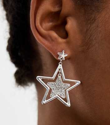 Silver Tone Diamanté Star Earrings