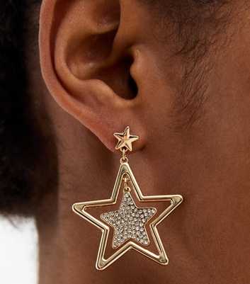 Gold Tone Diamanté Star Earrings