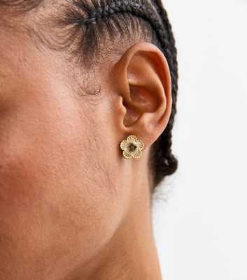 18ct Gold Plated Textured Flower Stud Earrings