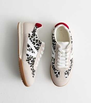 Stone Leopard Print Faux Suede Trainers