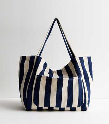 Blue Striped Slouchy Canvas Tote