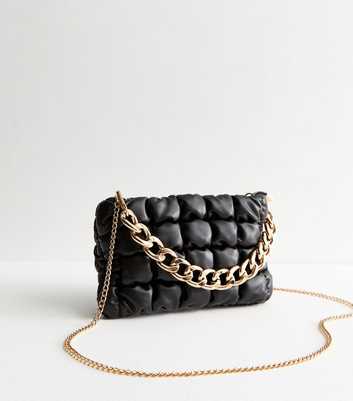 Black Quilted Faux Leather Crossbody Bag