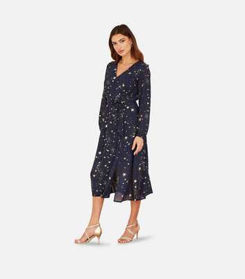 Mela Navy Star Print Wrap Midi Dress