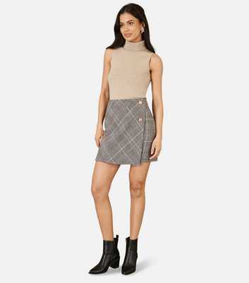 Mela Light Grey Check Print Wrap Mini Skirt