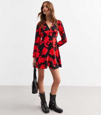 Black Floral Button Front Mini Dress