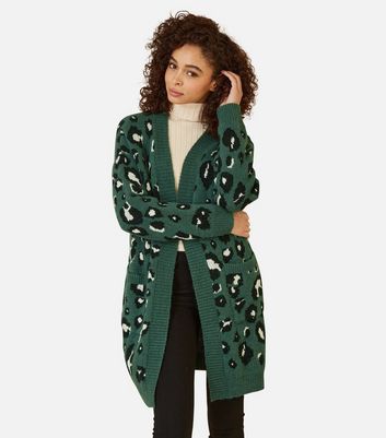 Yumi Green Leopard Print Cardigan New Look