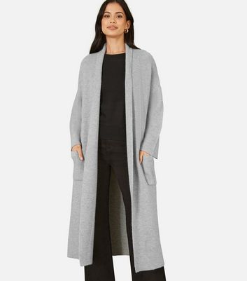 Yumi Grey Ribbed Pocket Longline Midi Cardigan New Look