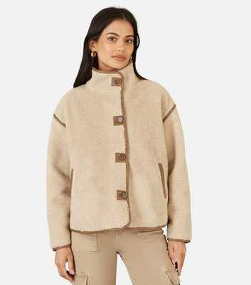 Yumi Cream Teddy High Neck Jacket