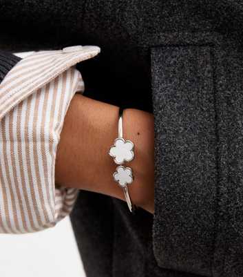 Silver Tone Flower Cuff Bracelet 