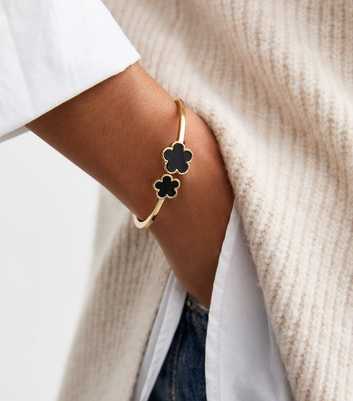 Gold Tone Flower Cuff Bracelet 