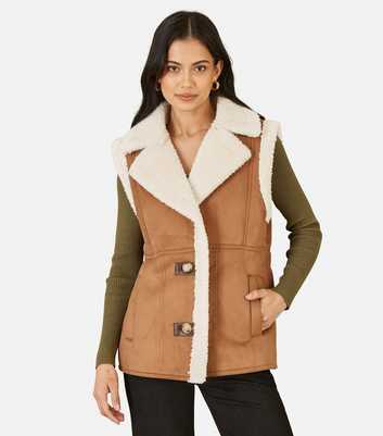 Yumi Brown Faux Shearling Longline Gilet