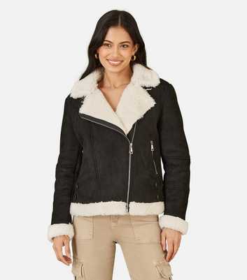 Yumi Black Faux Shearling Biker Jacket