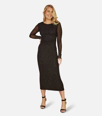 Yumi Black Diamante Mesh Midi Dress