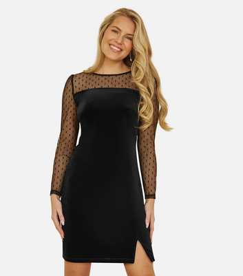 Yumi Black Velvet Mesh Bodycon Mini Dress