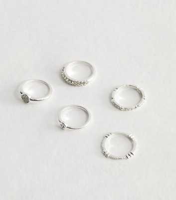 Pack of 5 Silver Tone Diamanté Rings 