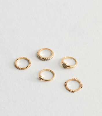 Pack of 5 Gold Tone Diamanté Rings 