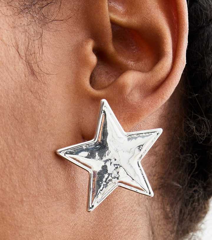 Silver Tone Star Stud Earrings