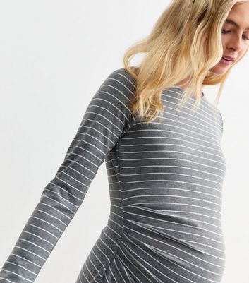 Maternity Grey Striped Jersey Mini Dress New Look