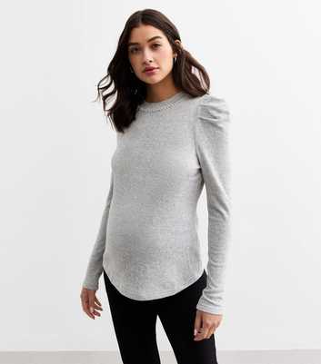 Maternity Grey Soft Touch Embellished Neck Top