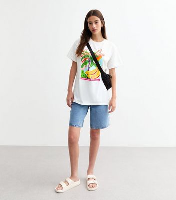 White Cotton Costa Rica Fruit Oversized T-Shirt New Look