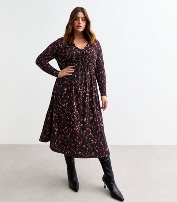 Curves Black Fossil Animal Print Jersey Midi Dress New Look