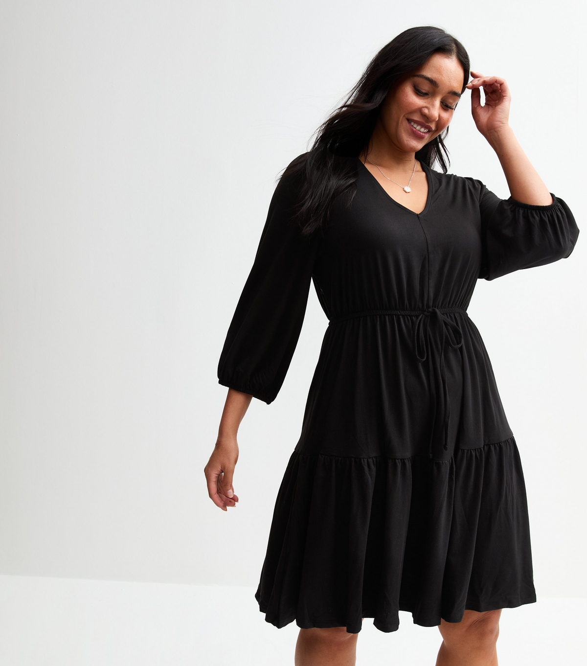 Women's Plus Size Black Tiered Smock Mini Dress Curves New Look