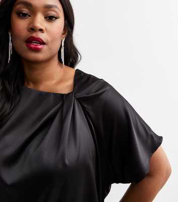 Curves Black Twist Front Satin Crepe Top