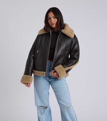 Urban Bliss Brown Faux Fur Trimmed Faux Leather Jacket