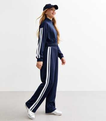 Girls Navy Striped Wide Joggers