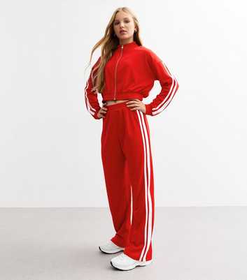 Girls Red Striped Wide Joggers