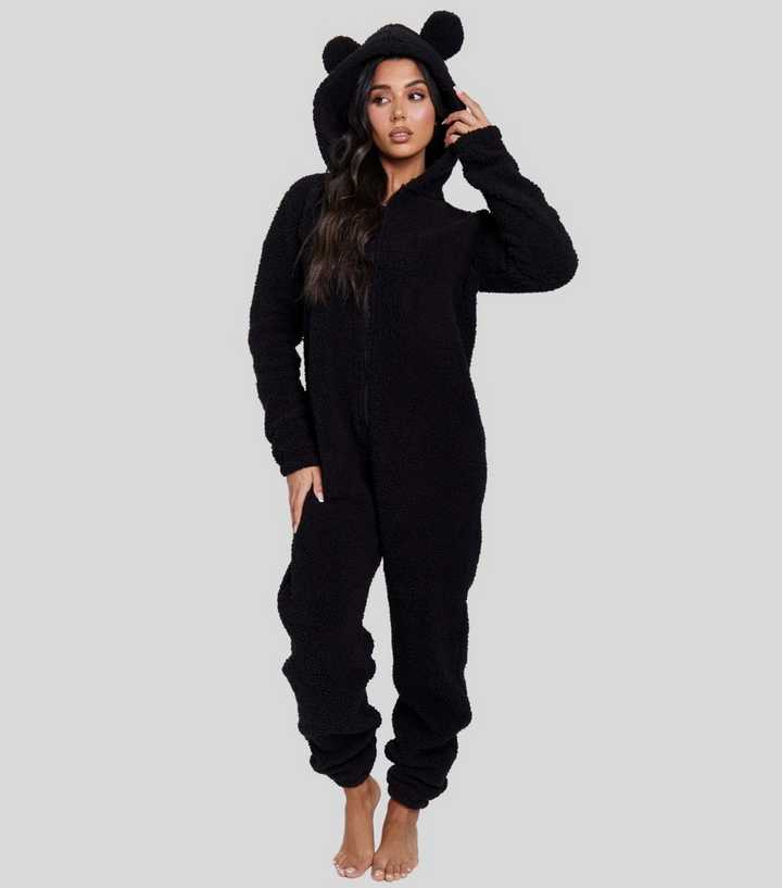 Loungeable Black Hooded Onesie with Ears
